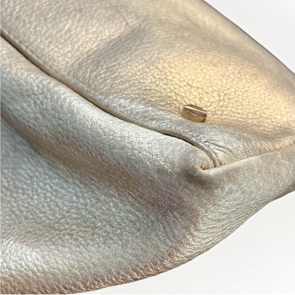 Tory Burch Pebbled Leather Gold Tote Shoulder Bag w/ Logo & 3 Pockets & Mirror - Picture 12 of 12